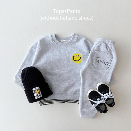 Baby Smiley Print Tracksuit (Gray)